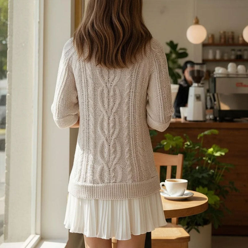 Chiffonkleid Mit Zopfmuster Und Rundem Ausschnitt