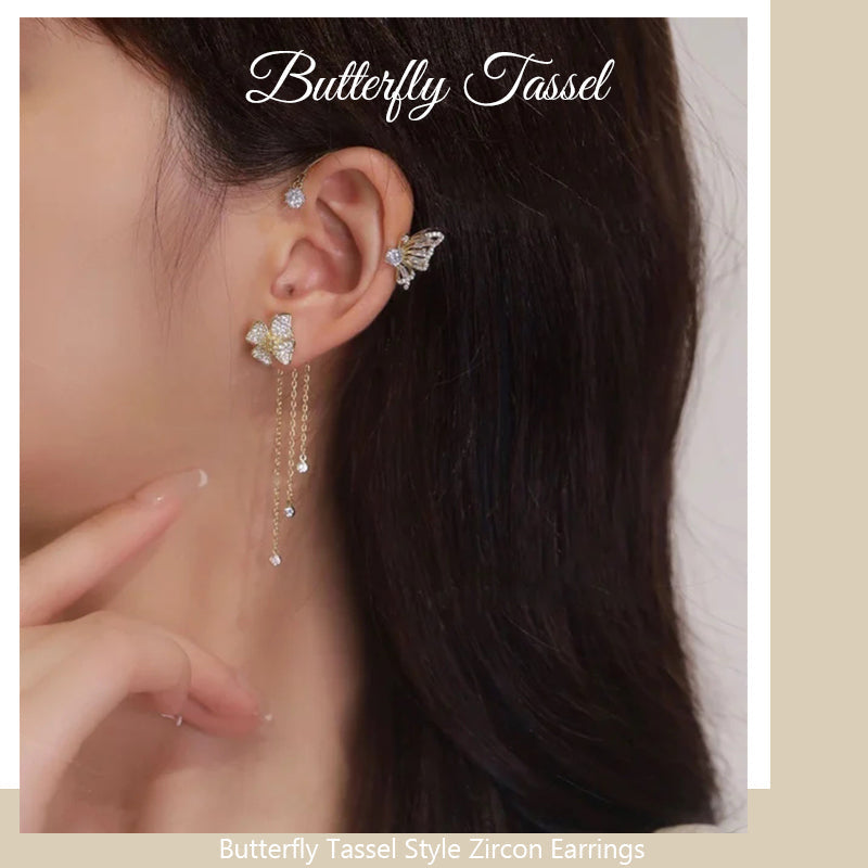 Butterfly Tassel Style Zircon Earrings