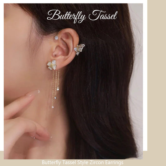 Butterfly Tassel Style Zircon Earrings