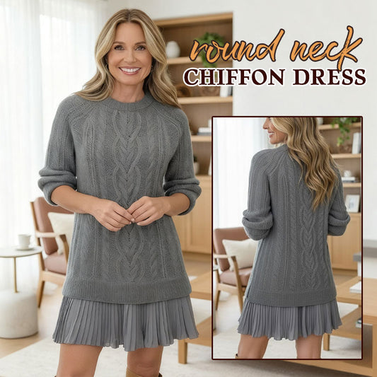 Chiffonkleid Mit Zopfmuster Und Rundem Ausschnitt