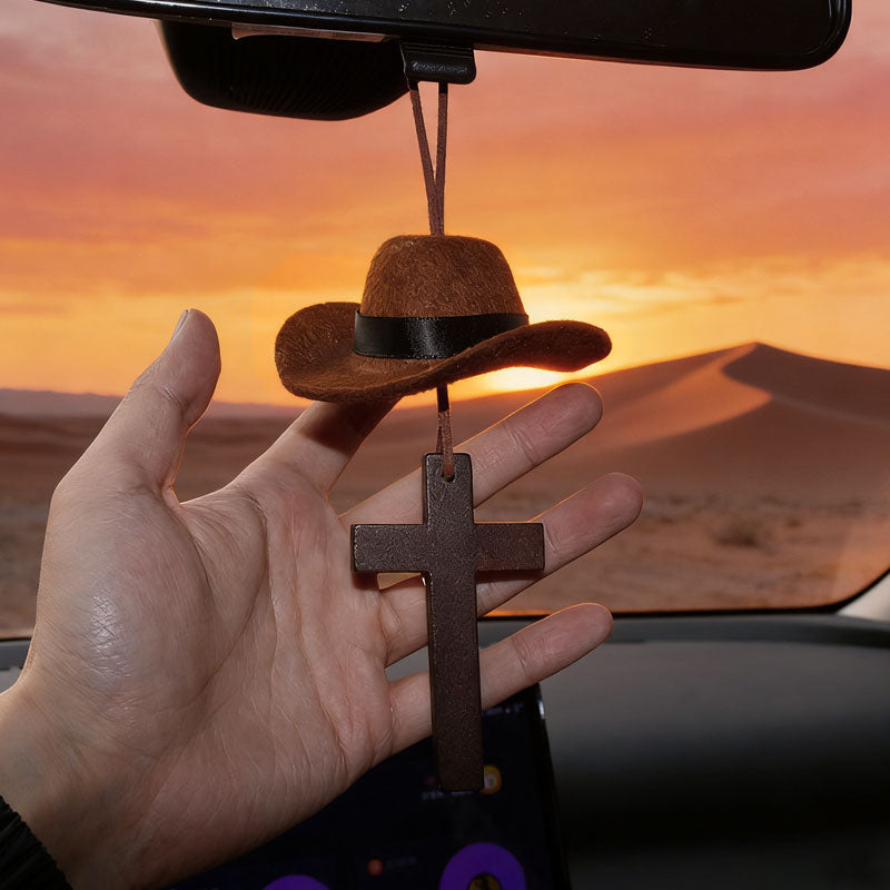 🤠The Rancher‘s Cross | Cowboy Hat & Cross Car Charm for Faith & Freedom🚗✨
