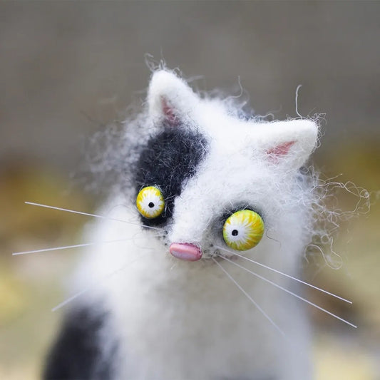 🎄✨Wool Felt Familiars – Handmade Weird Felt Cat | Needle Felted Desk Companion & Unique Gift