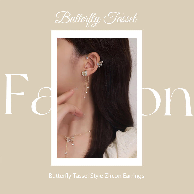 Butterfly Tassel Style Zircon Earrings