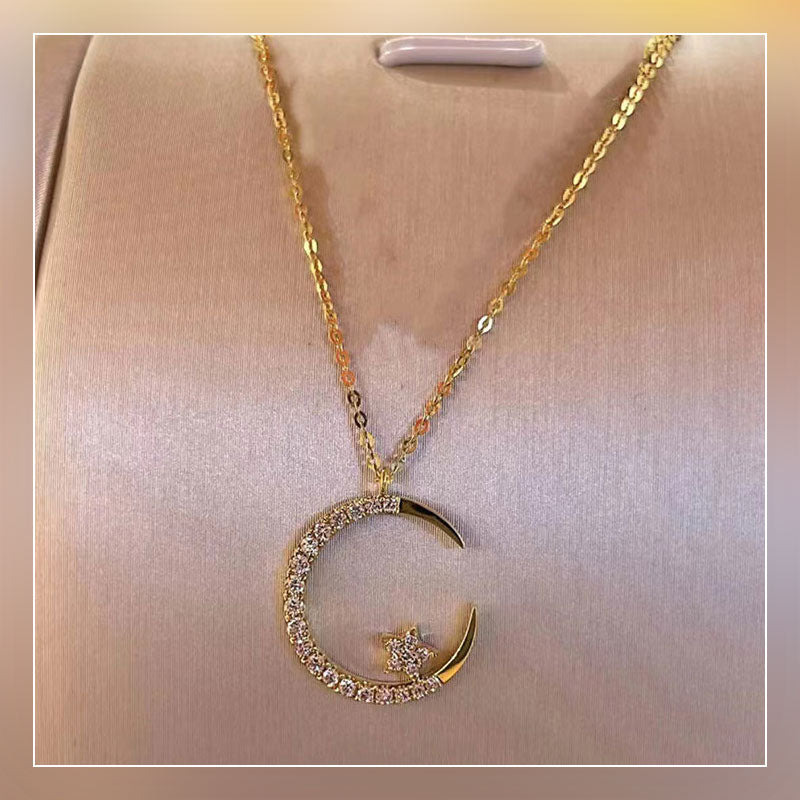 Luna Nova Super Shine Zircon Star & Moon Necklace